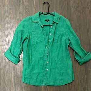 Talbots Emerald Green Linen Button-Down Blouse